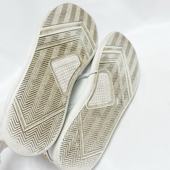 TORY BURCH White Leather Sneakers “Howell Court” Lace Up Gold Logo Size 8 - Picture 9 of 10